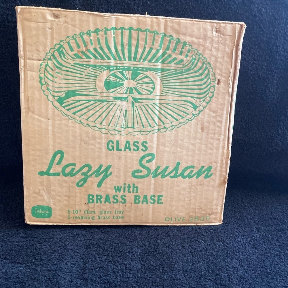 Vintage Indiana Glass Revolving Tray with Brass Base